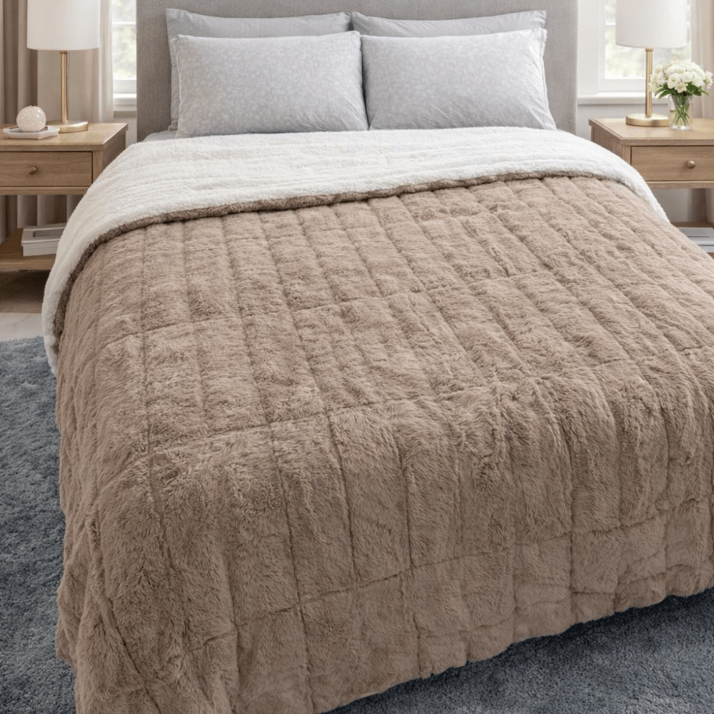 1 + 1 ΔΩΡΟ Κουβερτοπάπλωμα Rabbit Fur Πολυτελείας Υπέρδιπλο Ζεστό CAPUCCINO 240×260 cm